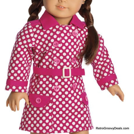 American Girl Rainy Day Hot Pink & White Polka Dot Trench Coat with Belt