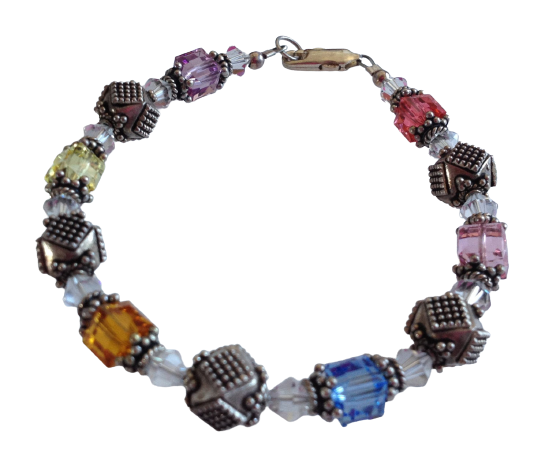 Swarovski Crystal Cube Bracelet Bali Silver