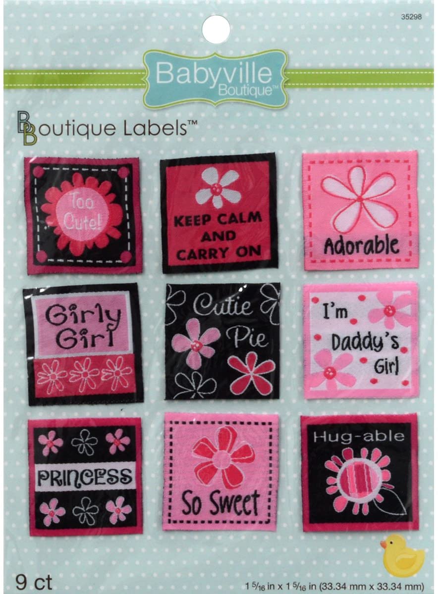 Babyville Boutique Labels Pink Floral 9ct New Princess, Keep Calm, Girly, Daddys Girl