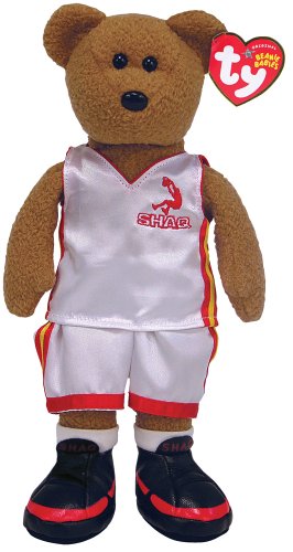 Ty Beanie Baby Shaqbear Plush Bear White Basketball O'Neal Uniform