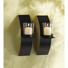 Load image into Gallery viewer, Mod-art Candle Sconce Duo Iron with Glass Cups 2 3/8&quot; x 4 3/4&quot; x 8&quot; H
