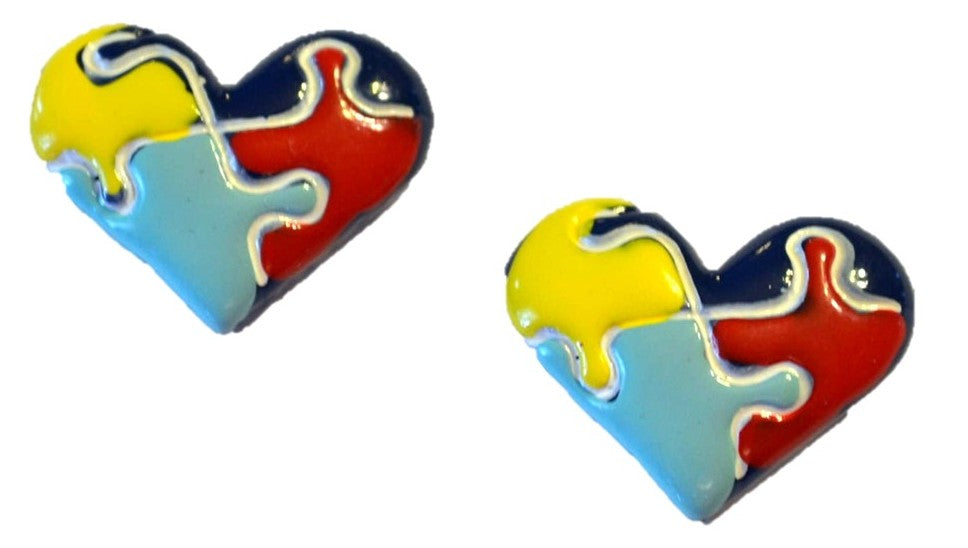 Autism Awareness Heart Puzzle Resin Cabochons (Set of 4)