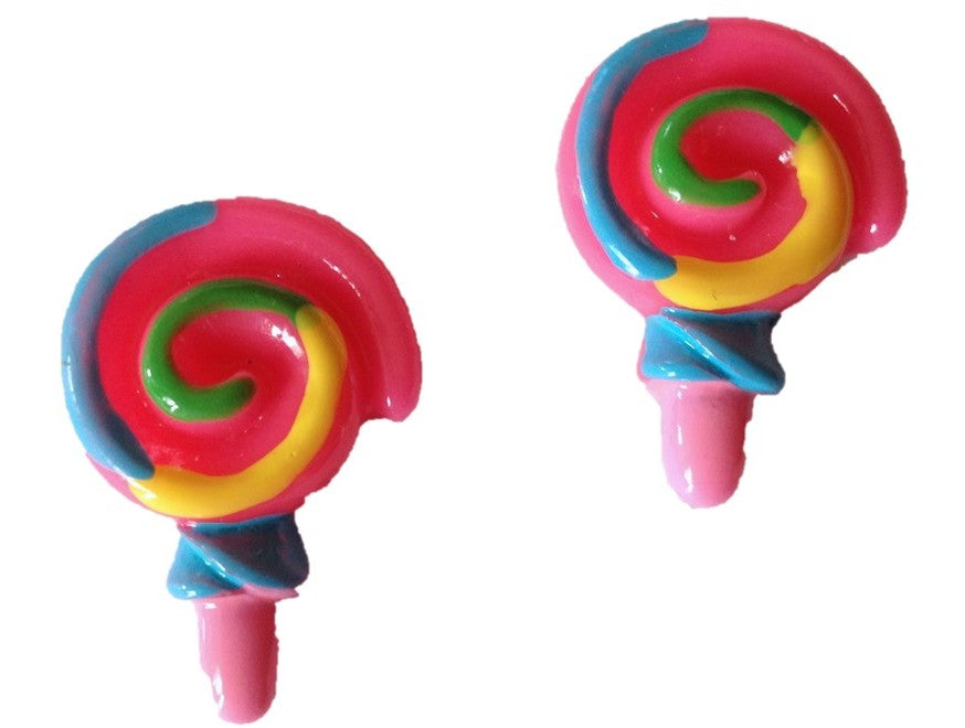 Candy Lollipop Swirl Multicolor Resin Flatback Cabochons Crafts Hair bows (Set of 2)