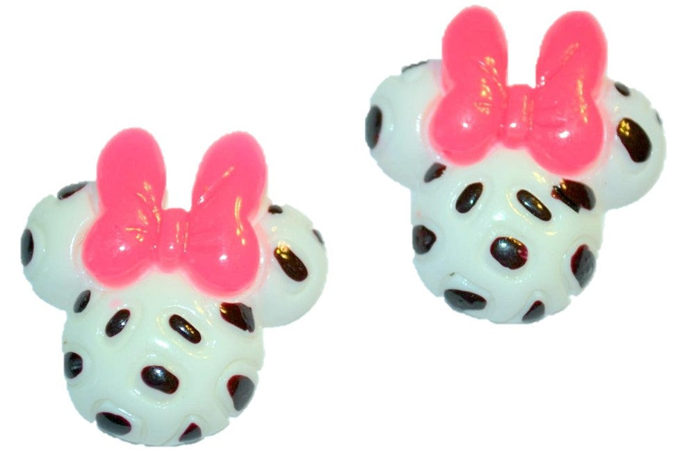 White Mouse Ears Spotted Resin Flatback Cabochons Crafts Hair bows (Set of 2)