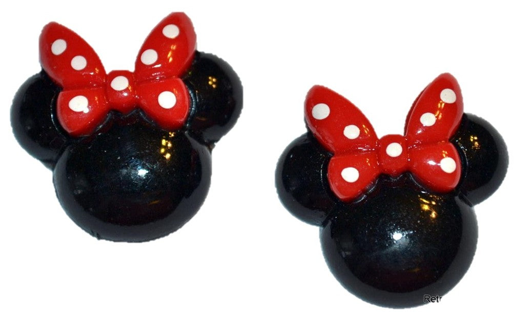 Mouse Ears Black Red Bow Flatback Cabochons Crafts Hair bows (Set of 2)