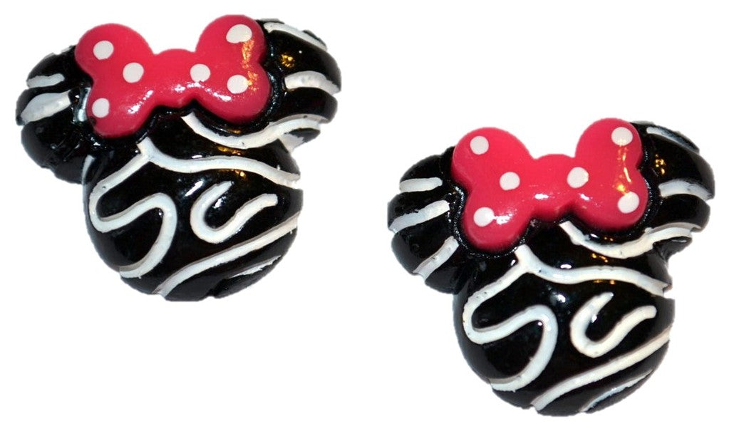 Mouse Ears Black White Swirl Resin Flatback Cabochons Crafts Hair bows (Set of 2)