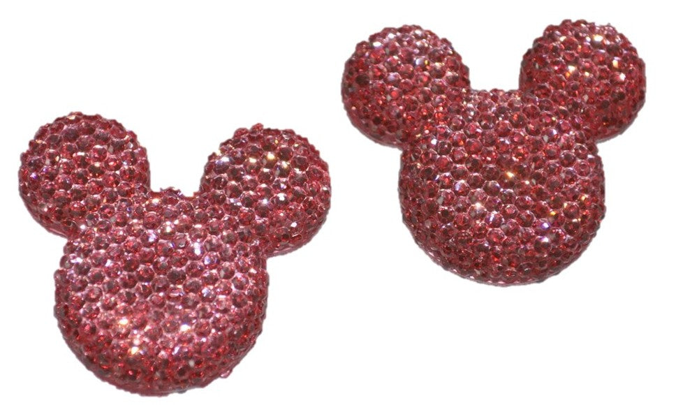 Mouse Ears Pink Dazzle Resin Flatback Cabochons Crafts Hair bows (Set of 2)