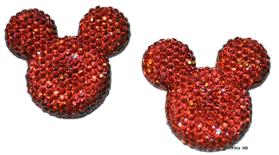 Mouse Ears Red Dazzle Resin Flatback Cabochons Crafts Hair bows (Set of 2)