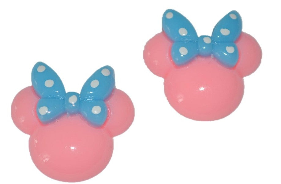 Mouse Ears Light Pink Blue Bow Resin Flatback Cabochons Crafts Hair bows (Set of 2)