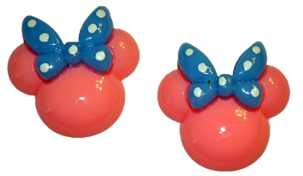 Mouse Ears Pink Blue Resin Flatback Cabochons Crafts Hair bows (Set of 2)