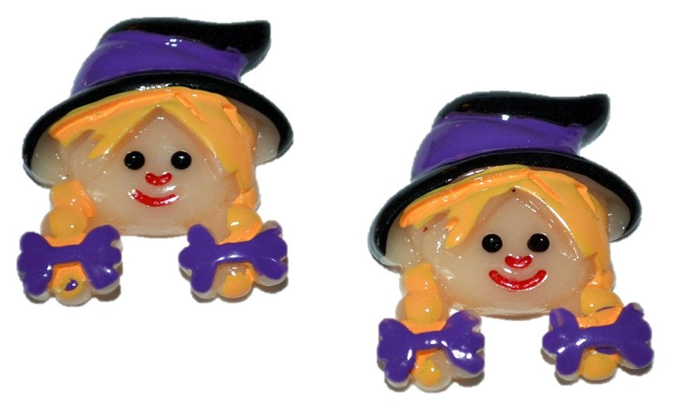 Halloween Witch Girl Resin Cabochons (Set of 2)