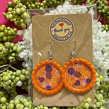 Load image into Gallery viewer, Peach Circles Bottle Cap Retro 60&#39;s Dangle Fish-hook Earrings Handcrafted
