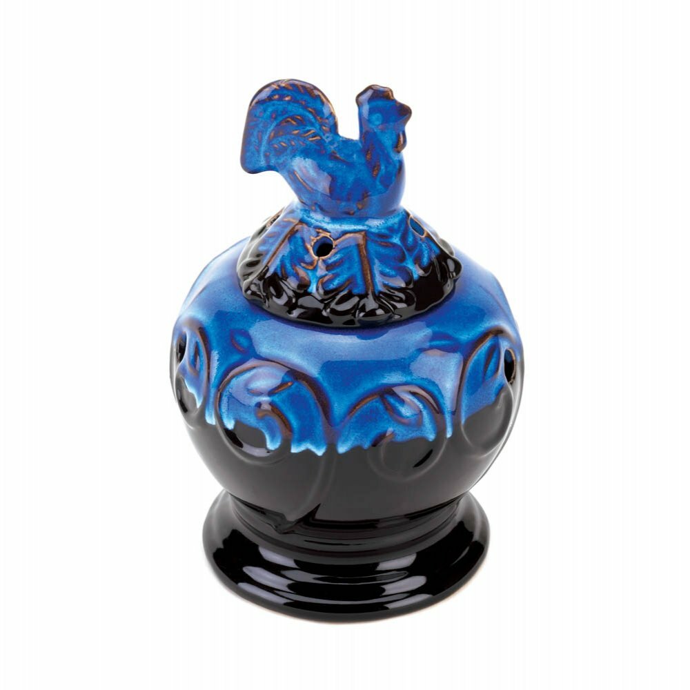 Colbalt Rooster Blue Glazed Ceramic Oil Warmer #10015972