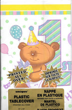 Load image into Gallery viewer, First Birthday Fun Plastic Tablecover Printed All Over 54&quot; x 84&quot;
