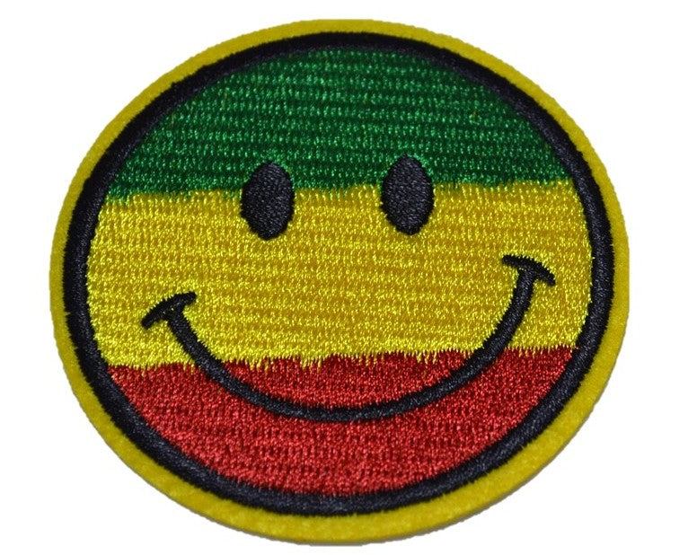 Emoji Peace Sign Rasta Embroidered Patch Iron on Applique Round 2.75