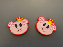 Load image into Gallery viewer, Queen Pig with Crown Rhinestone Ears Shoe Charms for will fit in Clog type shoes with holes (Set of 2)
