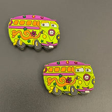 Load image into Gallery viewer, Peace Sign 60s Lime Green Flower Power Bus Van Shoe Charms for will fit in Clog type shoes with holes (Set of 2)
