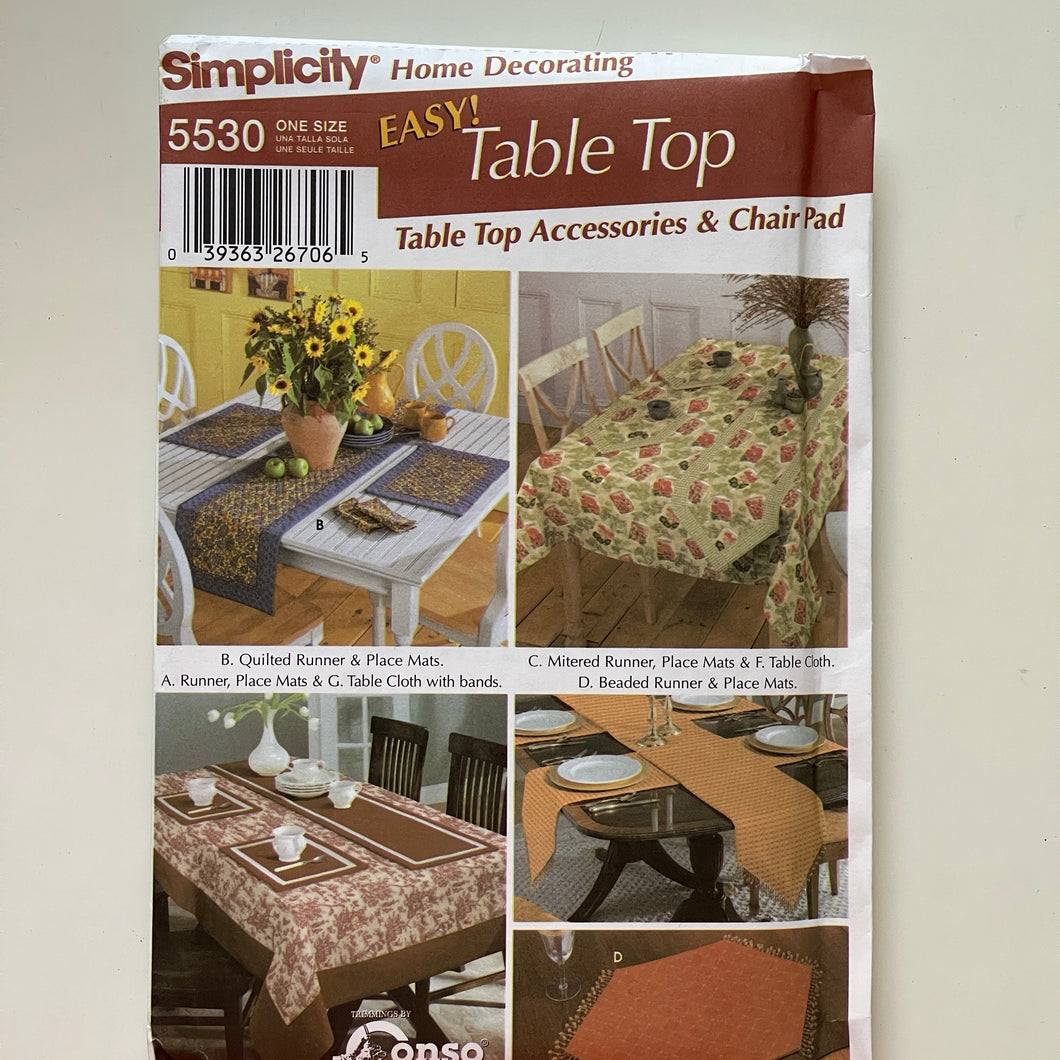 Simplicity 2003 Home Decorating 5530 Sewing Patterns Table Top & Chair Pads