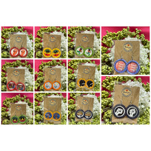 Load image into Gallery viewer, Floral Orange Circles Bottle Cap Retro 60&#39;s Dangle Fish-hook Earrings Handcrafted
