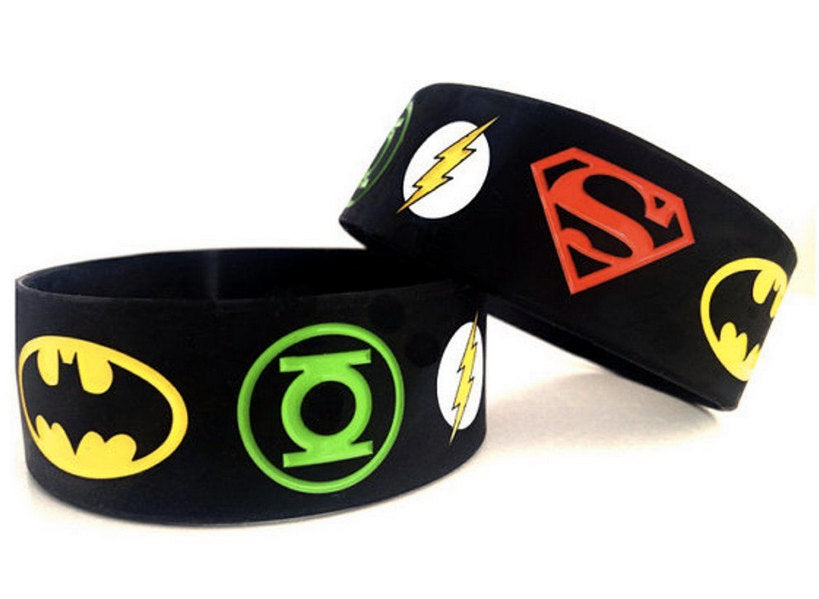 Comic Book Black Emblem Superheros Stretch Wristbands (Set of 2)