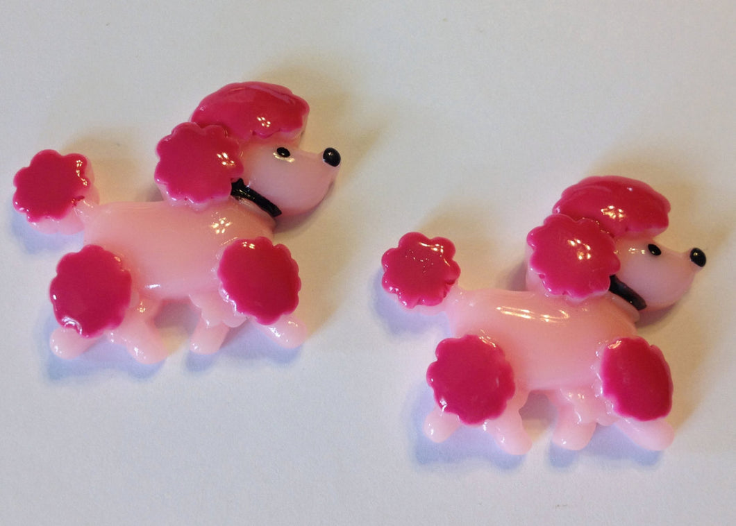 Pink Poodle Dogs Flatback Cabochons Crafts Hair bows (Set of 2)