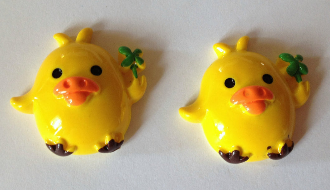 Easter Farm Yellow Bird Chicken Resin Flat Back Cabochons Craft Supplies (Set of 2)