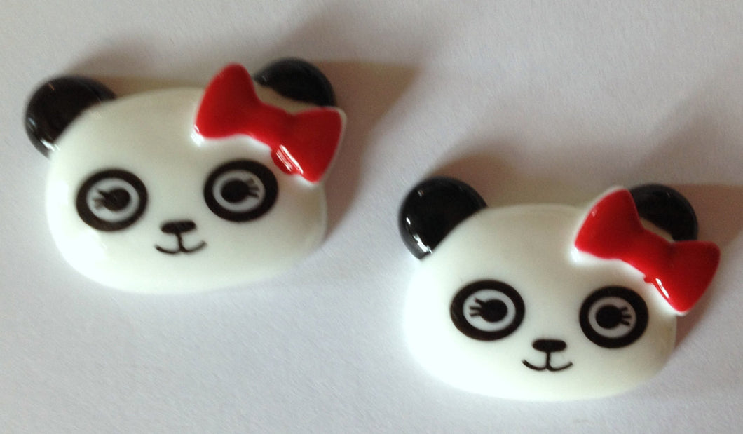 White and Black Panda Bear Face Resin Flatback Cabochons Crafts Hair bows (Set of 2)