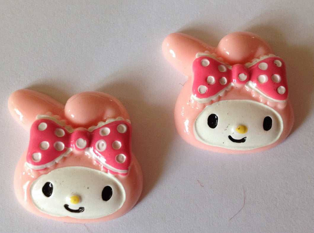 Pink Kitty Polka Dot Bow Resin Flatback Cabochons Crafts Hair bows(Set of 2)