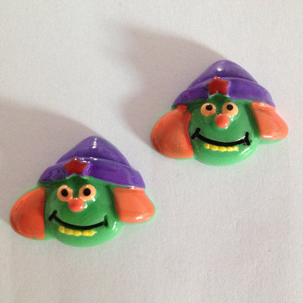 Halloween Green Witch Resin Cabochons (Set of 2)
