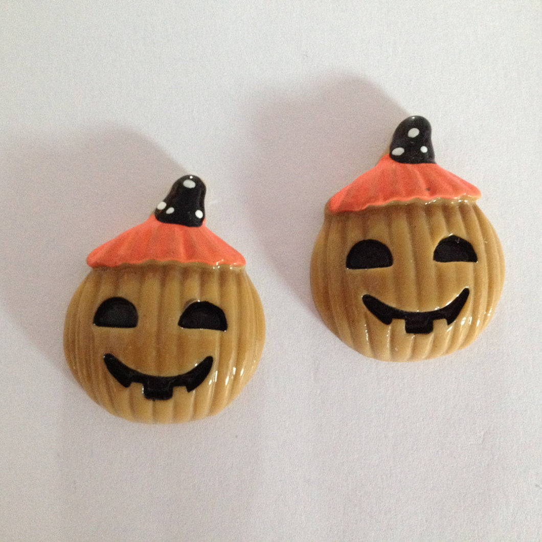 Halloween Jack-O-Lantern Pumpkin Resin Flatback Cabochons Crafts Hair bows (Set of 2)