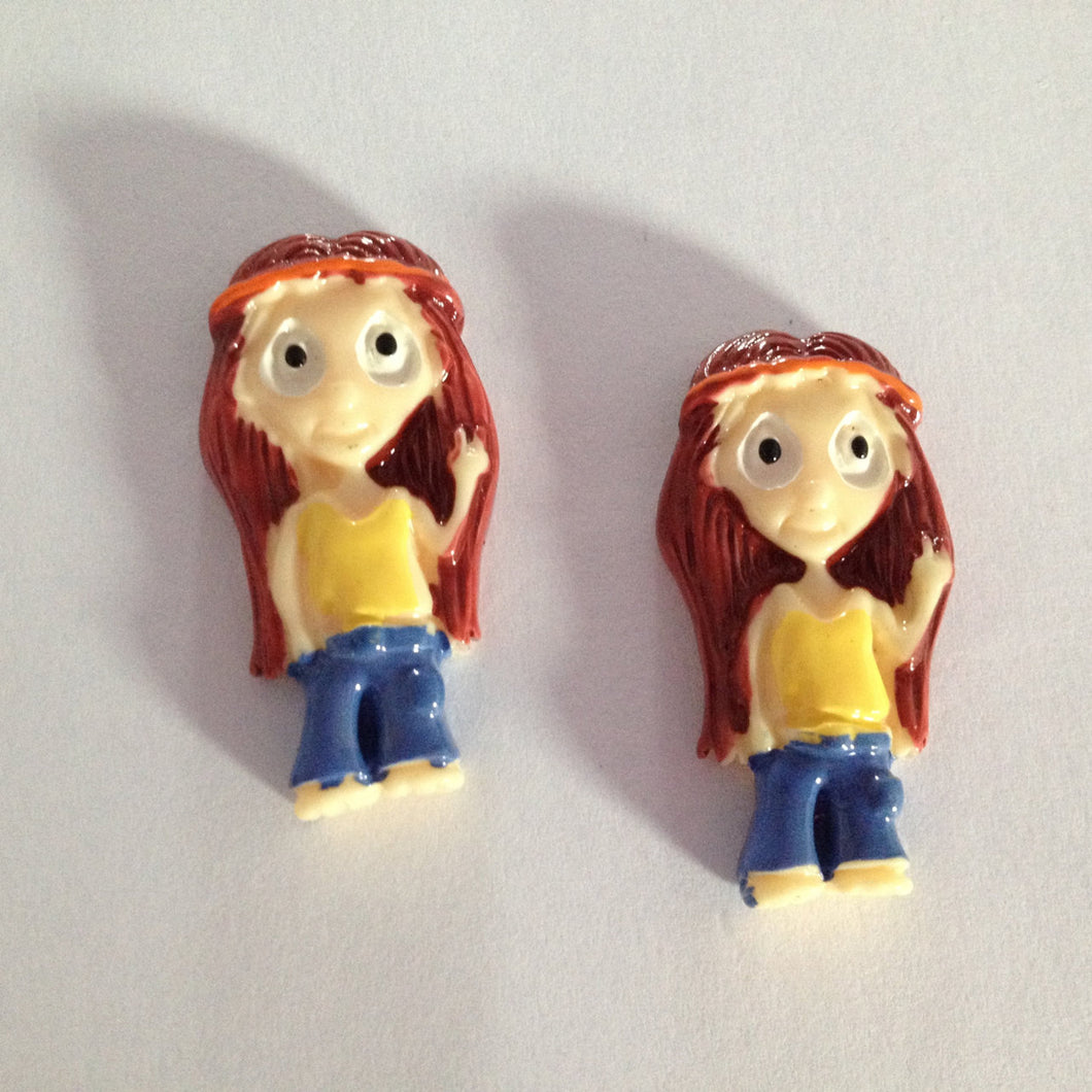 Groovy Hippie Girl Resin Cabochons (Set of 2)