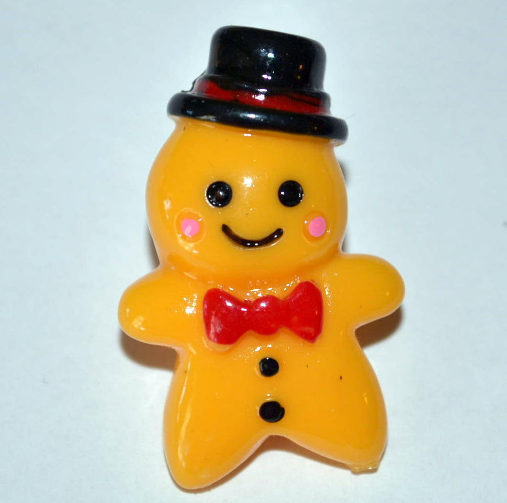 Christmas Holiday Ginger Bread Boy Girl Black Hat Resin Cabochon Coat Pin
