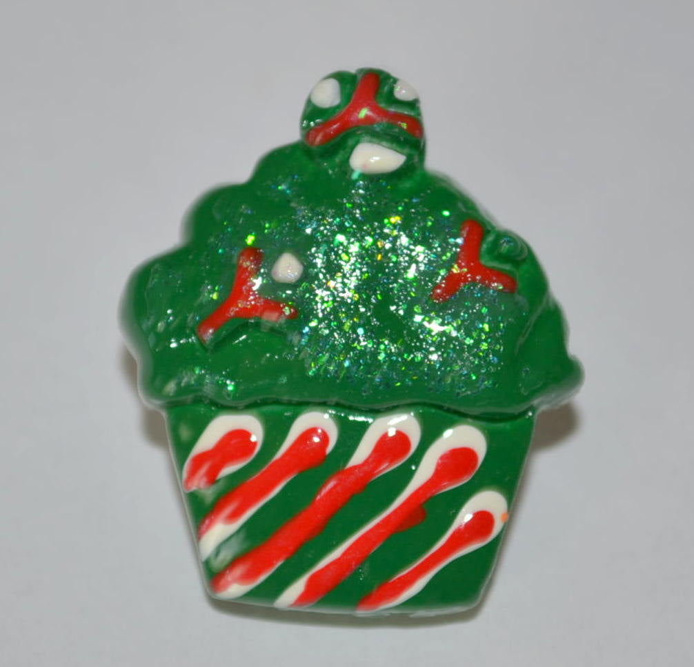 Christmas Holiday Brooch Colorful Glitter Cupcake Resin Cabochon Coat Pin