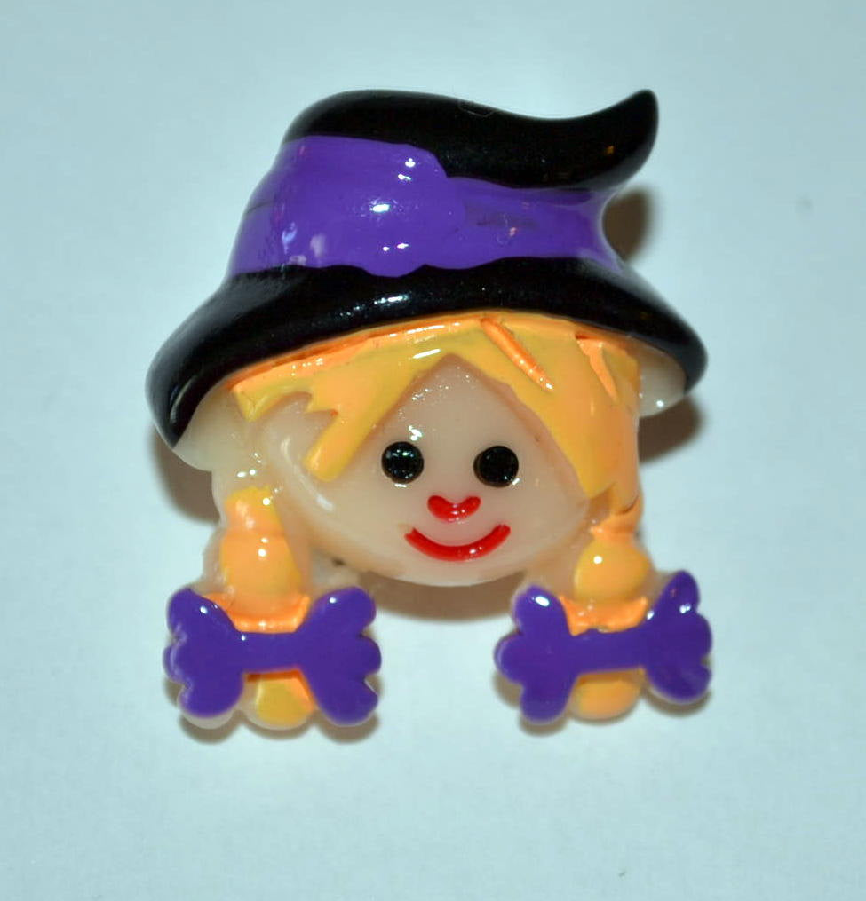 Halloween Brooch Little Witch Girl Black Hat Resin Cabochon Pin