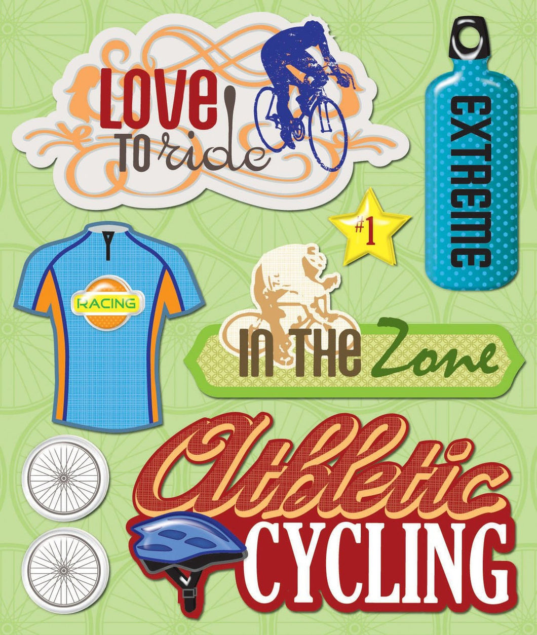 Dimensional 3D Love to Ride Cycle Scrapbook 8pc Stickers