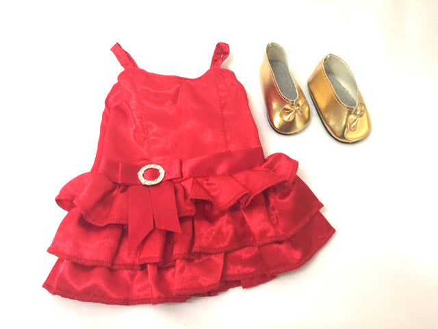 Doll Clothes Holiday Party Red Mini Dress with Shoes Fits most 18