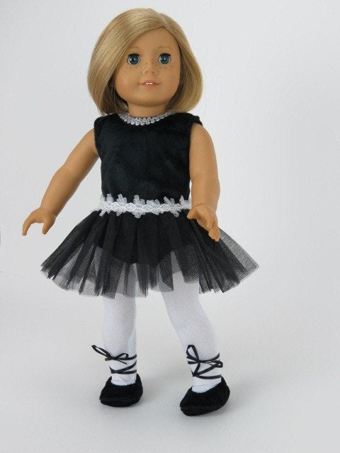 Doll Clothes Ballerina Black & White Tutu Dress and shoes fits most 18