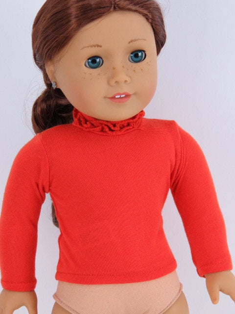 Doll Clothes Ruffle Neck Long Sleeve Orange Top Shirt fits most 18