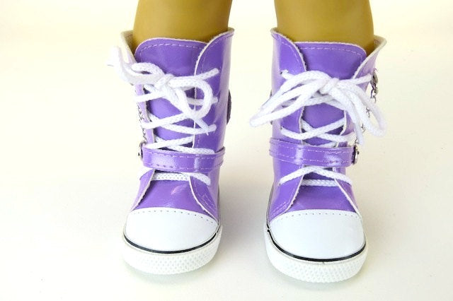 Groovy Trendy Lavender High Top Faux Leather Sneakers Fits most 18