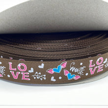 Load image into Gallery viewer, Hippie Love Wing Brown &amp; Pink 5/8&quot; Ribbon 3 yards
