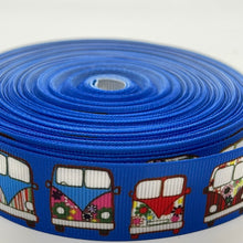Load image into Gallery viewer, Retro Hippie Love Blue Peace Van Truckin&#39; 1&quot; Ribbon 3 yards
