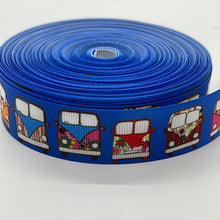 Load image into Gallery viewer, Retro Hippie Love Blue Peace Van Truckin&#39; 1&quot; Ribbon 3 yards
