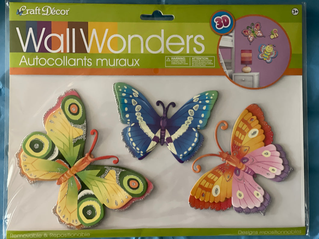 Wall Wonders 3D 3-Piece Bright Butterfly Wall Craft sticker