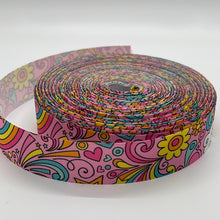 Load image into Gallery viewer, Hippie Groovy Flower Power Splash 1&quot; Ribbon 3 yards for Hair bows and crafts
