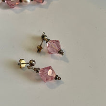 Load image into Gallery viewer, Rose Pink Austrian Crystals &amp; Pearls 17.5” Necklace with Matching Post earrings Set
