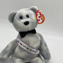 Load image into Gallery viewer, Ty Beanie Baby New Year 2008 Bear Silver Black Bow Tie (Retired)
