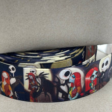 Load image into Gallery viewer, Black Skeleton Nightmare Couple Christmas Red 1&quot; Ribbon 3 yards
