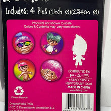 Load image into Gallery viewer, Dreamworks 2015 Pinback Pins Good Luck Trolls Birthday Party Badges Favors  (Set of 4)
