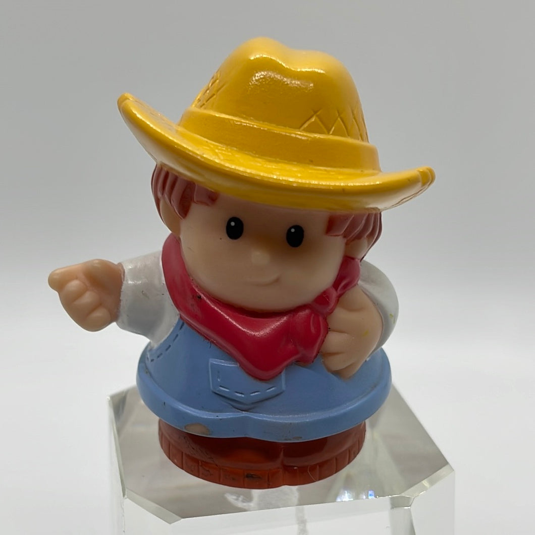 Fisher Price 1999 Little People Farmer Yellow Hat Red Scarf Figure (Pre-Owned) #4 Open Bottom