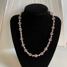 Load image into Gallery viewer, Light Amethyst Austrian Crystals &amp; Pearls 17.5” Necklace with Matching Fish-hook earrings
